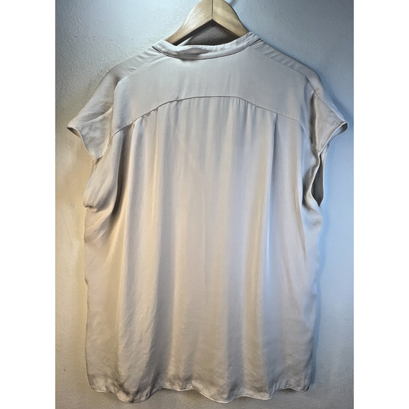 VINCE button front Short Sleeve Silk Blouse off white beige Large career office - Picture 6 of 8